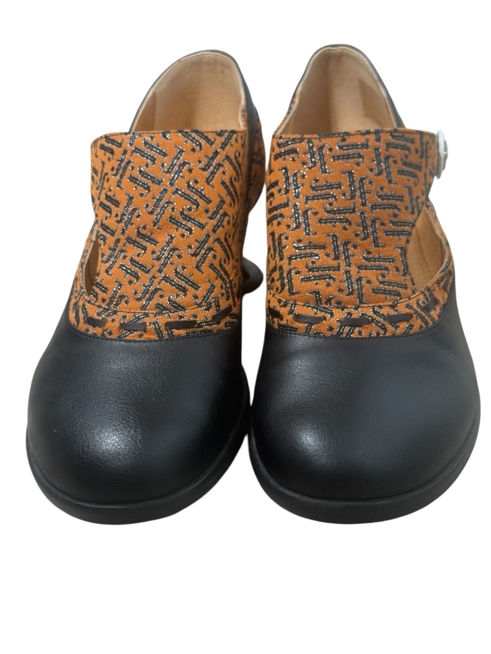 John Fluevog Enneagram Achiever Black Vegan Monogram Side Buckle Heels Size 10 - Picture 4 of 10